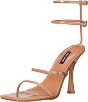 Nine West Aves3 Natural Clay Squared Open Toe Ankle Strap Cylindrical Heeled Sandal