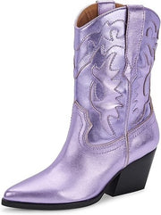 Dolce Vita Landen Electric Violet Leather Pull On Stack Block Heel Western Boots