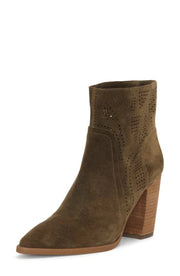 Vince Camuto Catheryna Dark Greenery Leather Fashion Perforated Ankle Booties