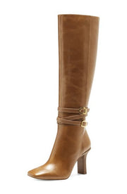 Louise Et Cie Yancey Buckle Tall Leather Boots Dark Tan Square Toe Boot