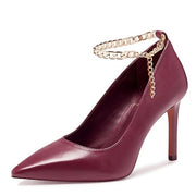 Vince Camuto Peddya Elderberry Leather Ankle Strap Chain Pointed Toe Detail Pump