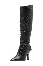 Louise Et Cie Vila Pointed Toe Mid Heel Slouch Stiletto Boot Black Leather