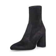 Steve Madden Sora Black Suede Fitted Stretch Booties Ankle Heeled Boot