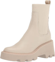 Dolce Vita Hoven H2O Ivory Leather Pull On Round Toe Chunky Platform Ankle Boots