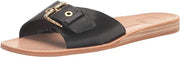 Dolce Vita Cabana Black Leather Slip On Squared Open Toe Flats Slides Sandals
