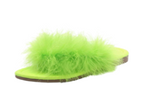 Cape Robbin Gale Lime Neon Feather Furry Flat Flip Flop Fashion Slide Sandals
