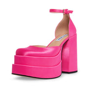 Steve Madden Charlize Pink Satin Block Heel Ankle Strap Square Toe Fashion Pumps