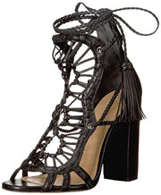 Schutz Dubai Sandals Womens Black Leather Gladiator Thick Heel Strappy Ankle Tassel Sandals