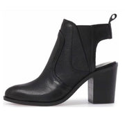 1.STATE Leban Black Leather open Back Block Chunky Heel Cutout Ankle Bootie