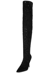Jeffrey Campbell Adonia Black Suede Perforated Stiletto Heel Pointed Toe Boots
