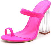 Cape Robbin Pink Macaroon Strappy Neon Stretch Clear Lucite High Heel Sandals