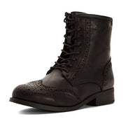 Wanted Rickey Black Perforated Wing-Tip Lace-Up Bootie Combat Millitary Booties
