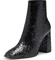 Jessica Simpson Silvya Black Glitter Block Heel Disco Square Toe Ankle Booties