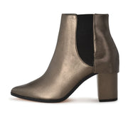 Schutz Dibny New Aco Pewter Leather Chelsea Mid Block Heel Pointed Ankle Bootie
