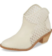 Kelsi Dagger Keenan Cloud White Leather Mesh Cut-Out Ankle Pull On Western Boot