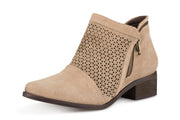 Klub Nico Zayna Bootie oatmeal Nude Leather Pointed Toe Stacked Heel Ankle Boots