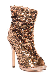 Lauren Lorraine Marlow Rose Gold Sequin Peep Toe High Heel Sexy Dress Bootie