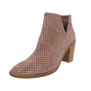 1.State Larocka Blush Suede Pointed Toe Stacked Heel Perforated Ankle Bootie