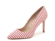 Charles David Vicky Candy Red Stripe High Heel Stiletto Dress Pointed Pumps