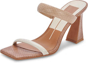 Dolce Vita Novah Taupe Multi Embossed Stella Slip On Spool Heeled Dress Sandals