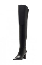 Louise Et Cie Wasi Over Knee Pointy Toe Block Heel Black Leather Dress Boot