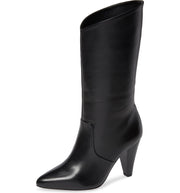 Lust For Life Cayenne Angled Top Line Cone Heel Mid Calf Tapered Heel Boots
