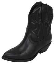 Soda Rigging-S Black Pull On Pointed Close Toe Cowgirl Western Heeled Ankle Boot