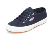 Superga 2750 Cotu Classic White Navy Canvas Lace Up Rounded Toe Tennis Sneaker