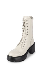 Jeffrey Campbell Locust Ivory Leather Lace Up Chunky Moto Combat Boots Boot