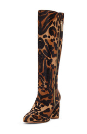 Louise Et Cie Zenia Genuine Calf Hair Knee High Leopard Print Block Heel Boots