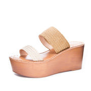 Chinese Laundry Wind Espadrille-Style Platform Sole Sandal-Tan/Cream Stretch