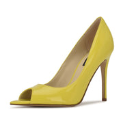 Nine West Prizz Yellow Patent Slip On Pointed Open Toe Sky High Stiletto Heel Pump