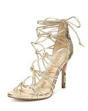 Sam Edelman Adella Metallic Leather Caged Sandals Gold Strappy High Heel Pumps