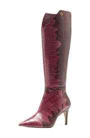 Louise et Cie Kamil Leather Pointed Toe Tall Shaft Boots Flame Red Snake Boots