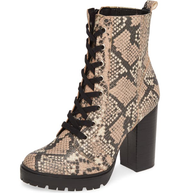 Steve Madden Lead Ankle Boot Nude Snake Lace Up Rugged Combat Lug Sole Booties