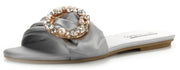 Cape Robbin Sadie-3 Grey Slip On Fashion Mule Silk Broche Flat Open Toe Sandals