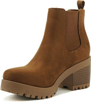 Soda Top Jaber Ankle Boot W Lug Sole Elastic Gore and Chunky Heel Chestnut