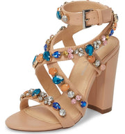 Lauren Lorraine Larissa Nude Big Embellished Jeweled Strappy High Heel Sandals