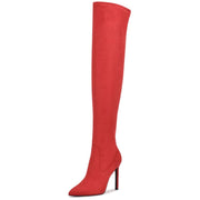 Nine West Tacy2 Red Suede Zip Closure Leather Over The Knee Heeled Boots