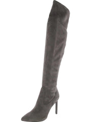 Nine West Tacy2 Dark Gray Zip Closure Leather Over The Knee Heeled Boots