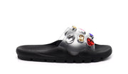 Cape Robbin Black Jeweled Silver Vamp Summer Slide Sandals
