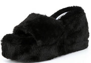 Steve Madden Vito Black Slip On Rounded Open Toe Platform Fur Fashion Slipper