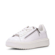 Steve Madden Catchme White Patent Rounded Closed Toe Lace Up Side Zipper Sneaker