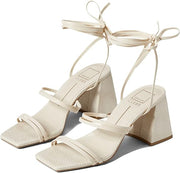 Dolce Vita Paxx Ivory Stella Tie Up Square Open Toe Strappy Block Heeled Sandals