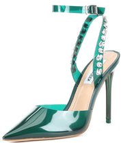 Steve Madden Vary Alessi Green Pointed Toe Ankle Strap Rhinestone Bridal Pumps