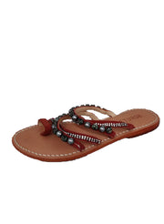 Schutz Meela Telha Rust Embellished Leather Strappy Slip On Flats Sandals
