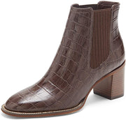 Vince Camuto Jentilliy Brown Croco Ankle Leather Block Heel Almond Toe Booties