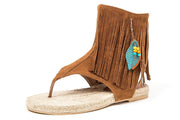 FRENCH BLU YVETTE CAMEL THONG TOE ESPADRILLE FATHER HIGH ANKLE SUEDE SANDALS