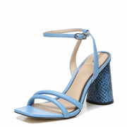 Sam Edelman Kia True Blue Squared Open Toe Ankle Strap Block Heeled Sandal