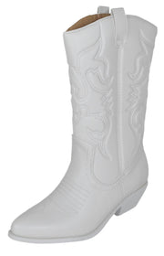 Soda Red Reno Western Cowboy Pointed Toe Knee High Pull On Tabs Boots All-White